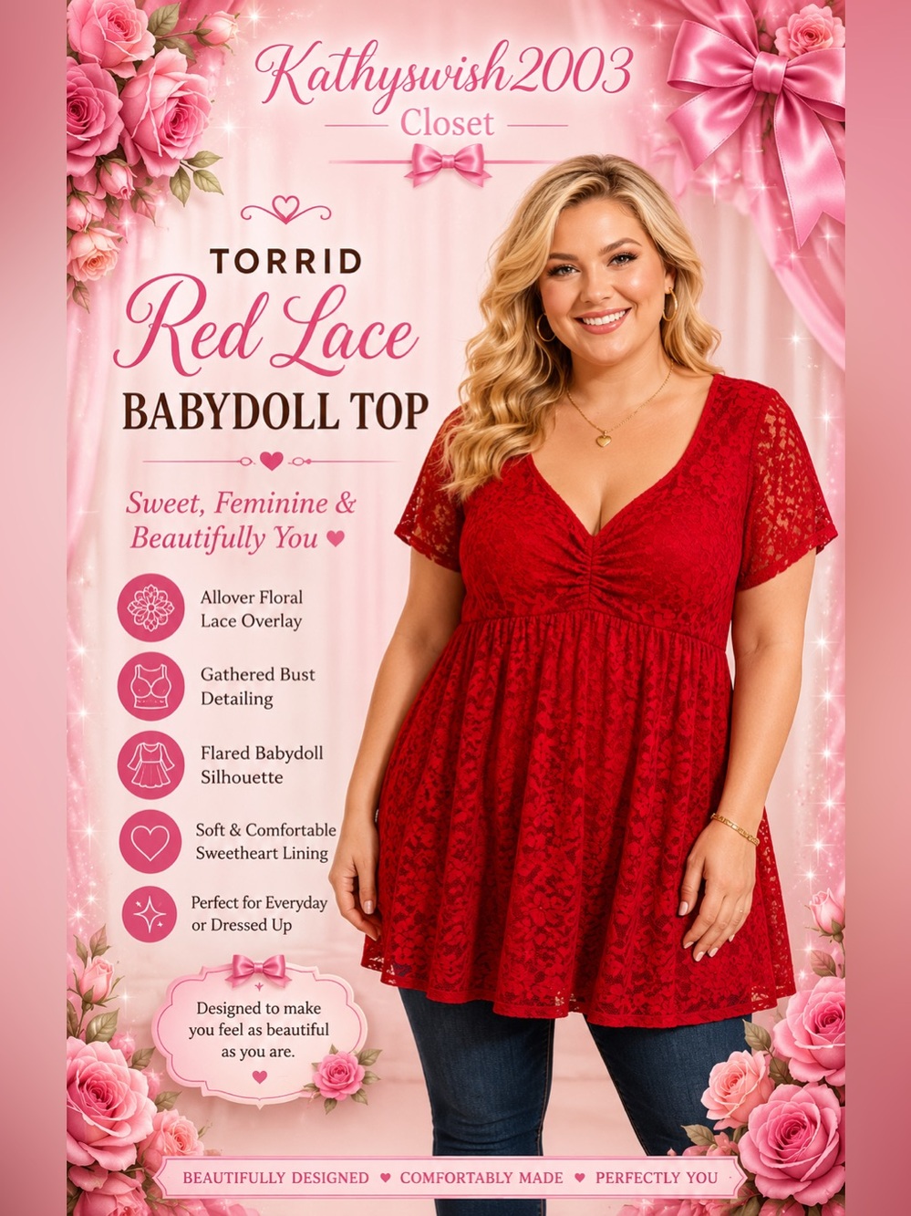 torrid Red Lace Empire Waist V-Neck Tunic